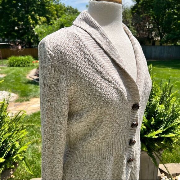 Christopher & Banks Cardigan Sweater Tan and White size Medium - Picture 4 of 8